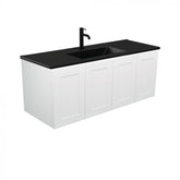 Fienza 1200mm Dolce Matte Black Top Mila Wall Hung Vanity - Satin White